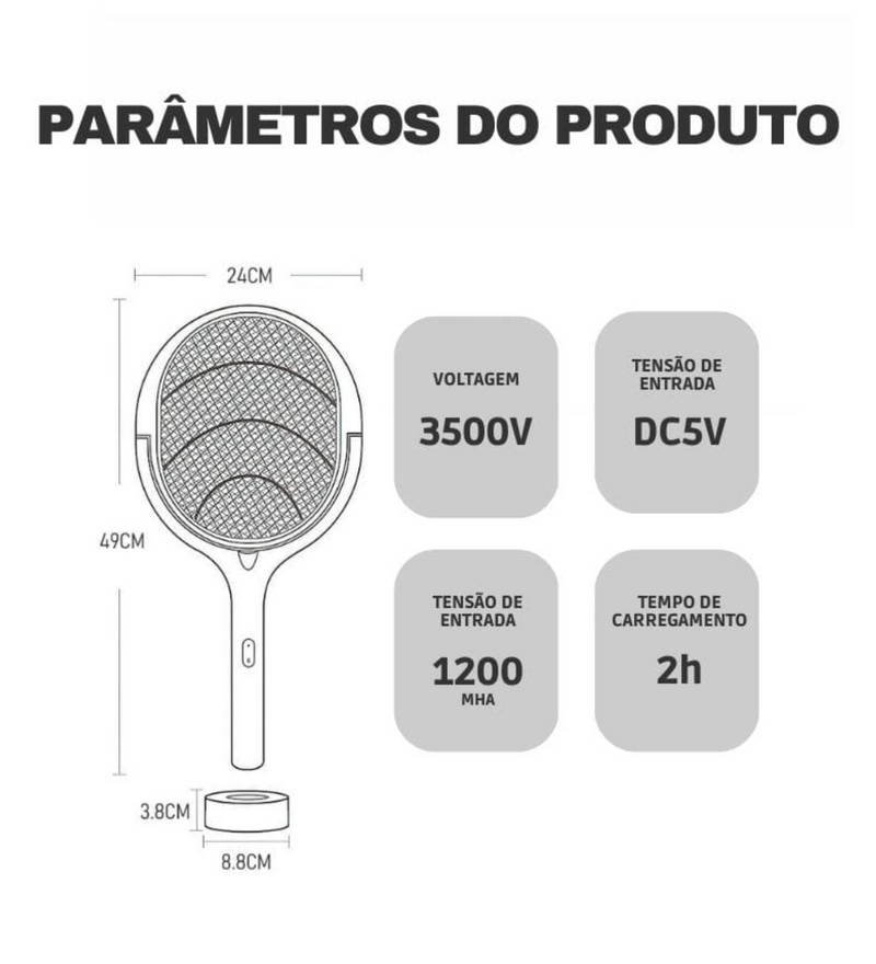 Raquete Elétrica Armadilha Mata Mosquito